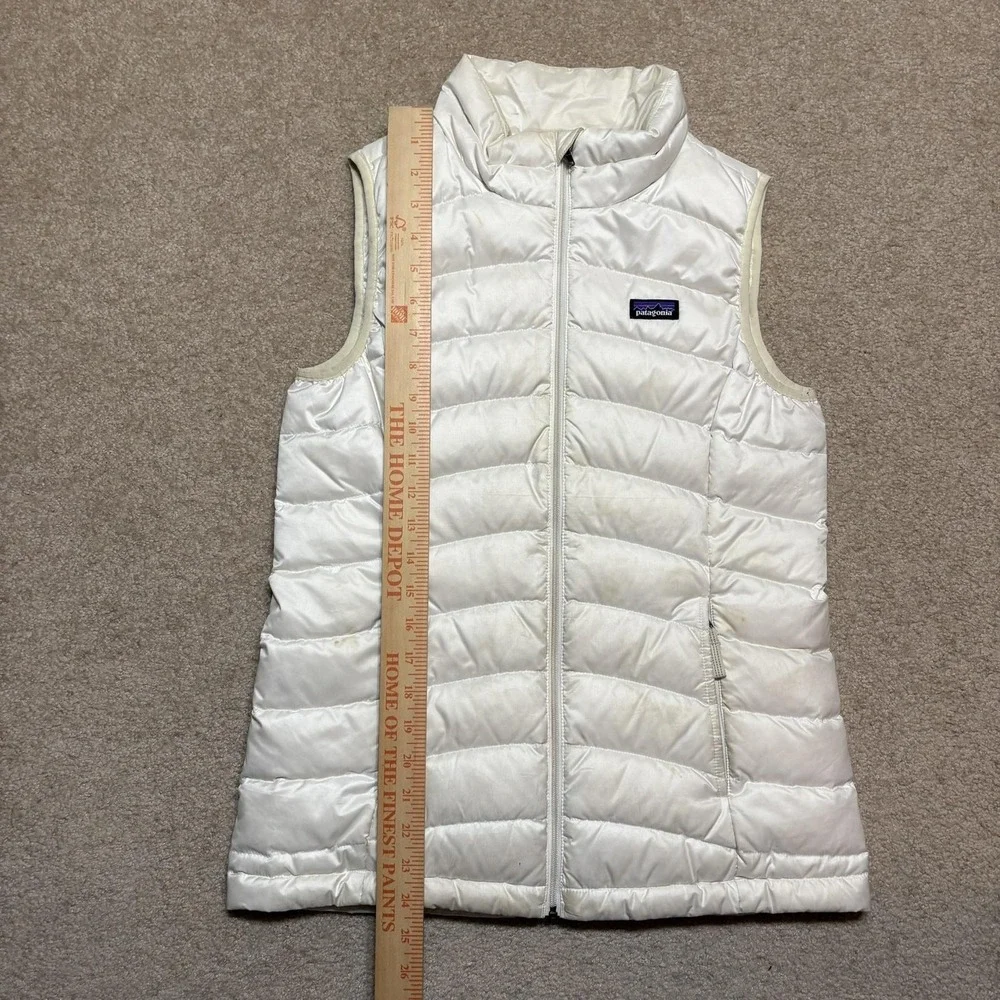 Patagonia Puffer Vest Girls XL 14 White Down Quilted Insulated Zip Pockets Warm
